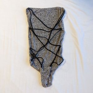 'Shein' Grey Strappy Back Bodysuit SZ XS